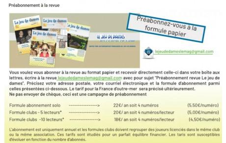 Revue &quot;Le jeu de dames&quot; dans votre boîte aux lettres.